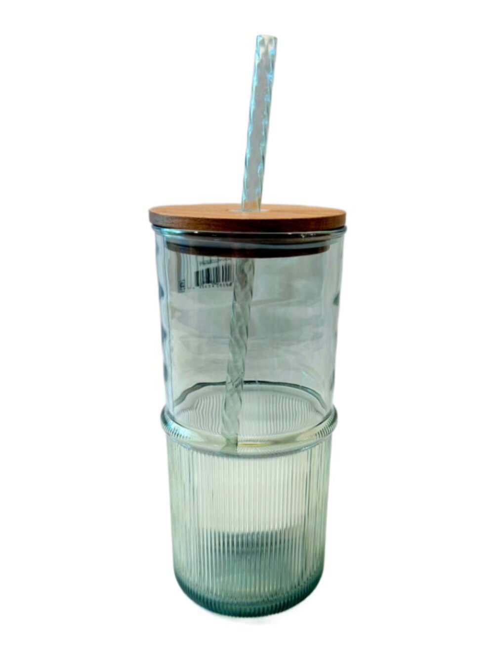Better Homes & Garden Glass 22 oz Clear Ribbed Tritan Tumbler, Straw , Wood Lid